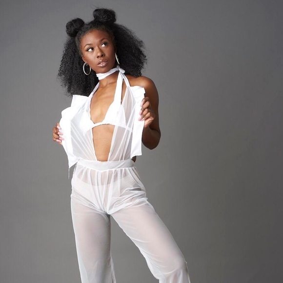 *BOUQUET* Sheer Ruffle Tie Up Jumpsuit - Picture 2 of 2